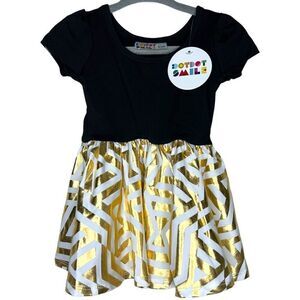 NEW Dot Dot Smile Gold Black Twirl Cap Sleeve Dress 6-12M